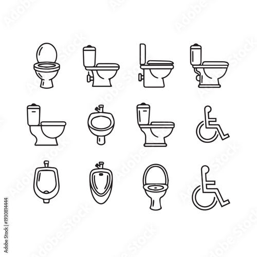 Toilet and Urinal Icons Collection Accessible Bathroom Symbols