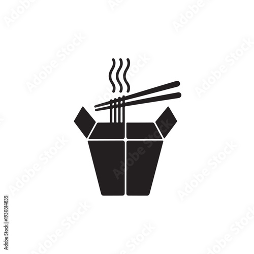 Black silhouette of takeaway noodles in box with chopsticks