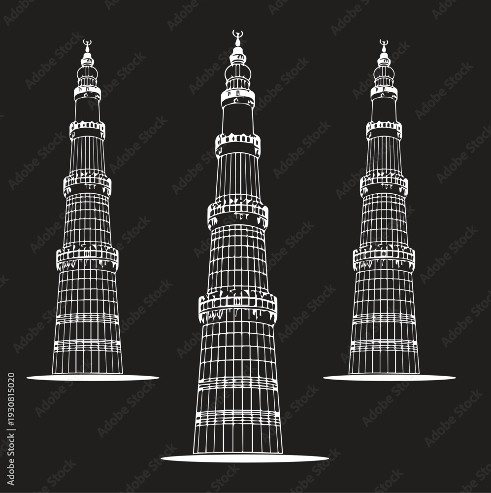Obraz premium Shaheed Minar Bangladesh Black and White Vector Line Art