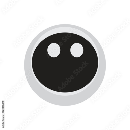 A simplistic circular face icon with two white eyes on a black background