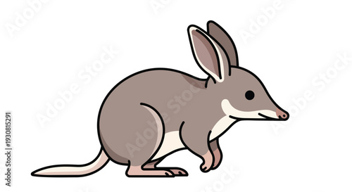 A simple cartoon illustration of a perentie or bilby, a cute Australian marsupial with long ears and a pointed snout, depicted on a white background.