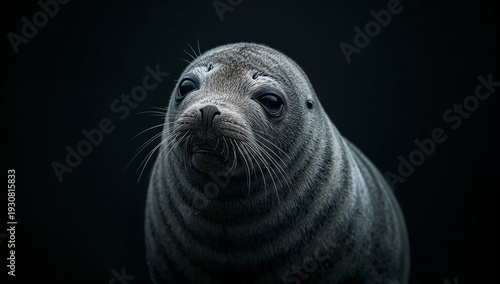 Seal Looking Directly at the Camera With Dark Background and Strong Contrast ...