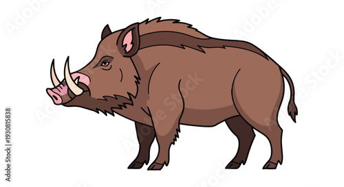An Illustrated Wild Boar Standing Proudly Against a White Background, Showcasing its Powerful Build and Tusks