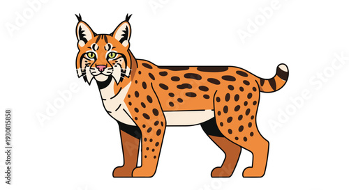 Stylized depiction of a wild cat with distinctive spotted fur and tufted ears, a charming illustration for various creative projects
