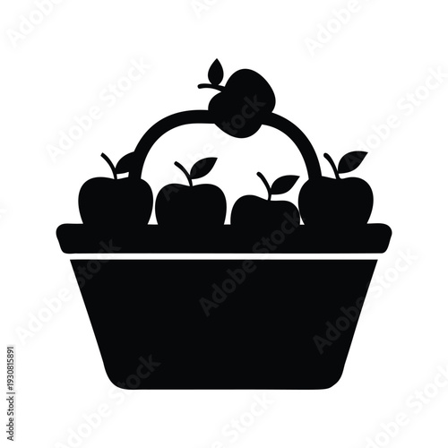 Silhouette of a basket filled apples, showcasing a simple and elegant design, vector illustration, apple picking basketsilhouette vector illustration