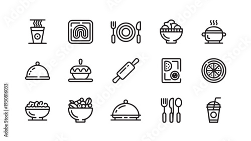 Minimal monoline of food and cooking utensils bowl