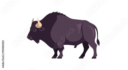 Stylized illustration of a powerful bison depicted against a clean white background showcasing its majestic form