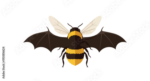 Whimsical Bumblebee with Bat Wings Hybrid Creature Illustration