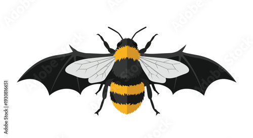 Surreal Hybrid Insect Creature with Bumblebee Body and Bat Wings