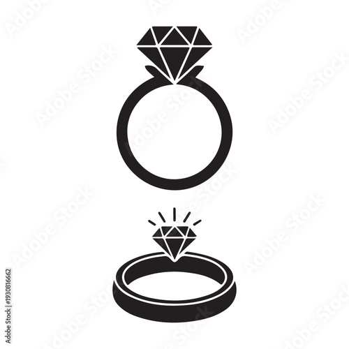 Diamond engagement ring silhouette set for wedding anniversary and luxury jewelry design
