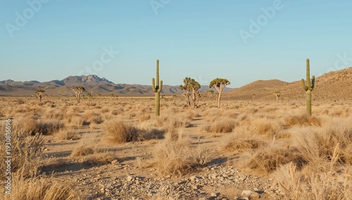 Cacti Stand Tall in the Desert Landscape During Bright Daylight at a Remote L...