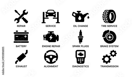Automotive icons for repair and maintenance services