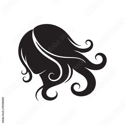 Silhouette of female head with flowing long wavy hair for hair care and beauty brand
