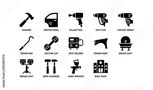 Set of tools for auto body repair and restoration