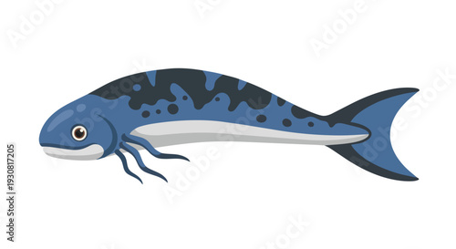 Whimsical blue sea creature with curious tentacles and dappled pattern, isolated on a white background, ideal for aquatic themes and children's