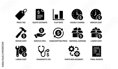 Icons representing various types of costs and charges in business