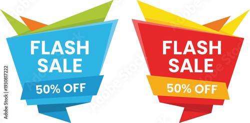Flash Sale 50 Percent Off Promotional Banner Set with Modern Geometric Shapes for Retail Marketing and Ecommerce Discount Campaign