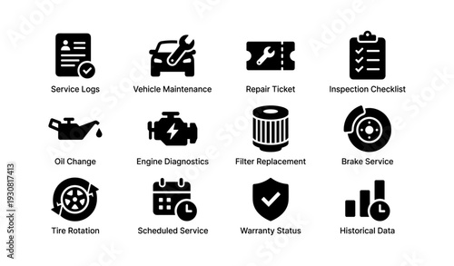 Vehicle maintenance and service dashboard icons collection