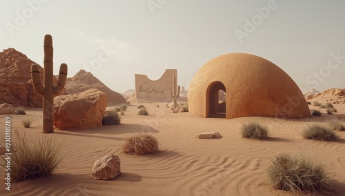Interesting Desert Scene With Unique Structures and Plants During Daytime