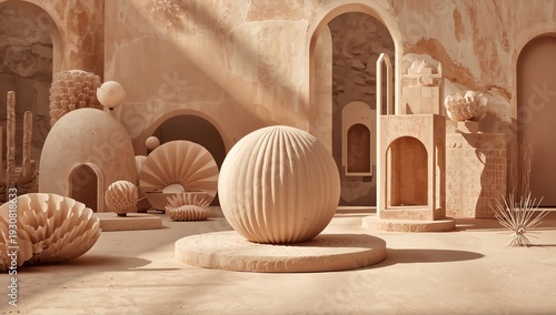 Creative Display of Shapes and Structures in a Spacious Indoor Setting During...