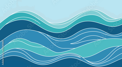 Abstract blue wavy lines layered on top of each other.