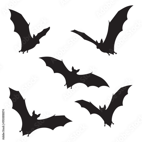 Flying bats silhouette collection for halloween party decoration and spooky night concept

