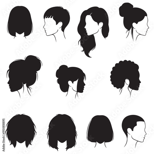 Collection of female hair silhouette hairstyles for beauty salon and fashion design
