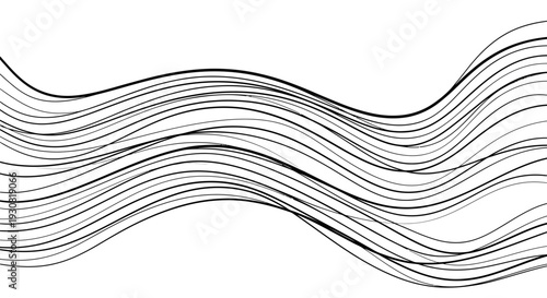 Black wavy lines on a white background creating a dynamic abstract design.