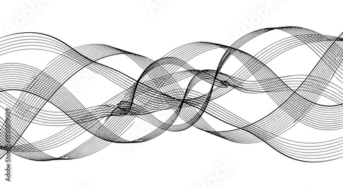 Black and white abstract wavy lines on a white background.