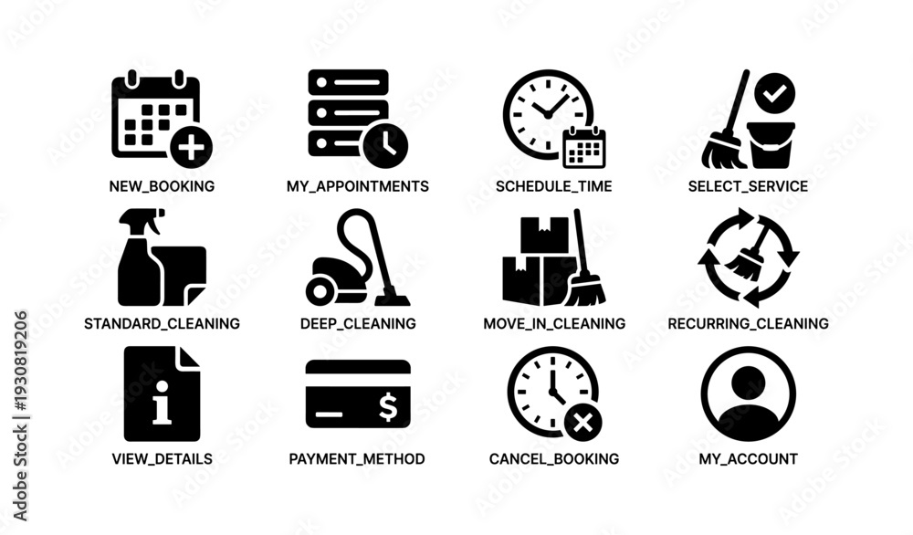 Fototapeta premium Icons for cleaning appointments and services scheduling