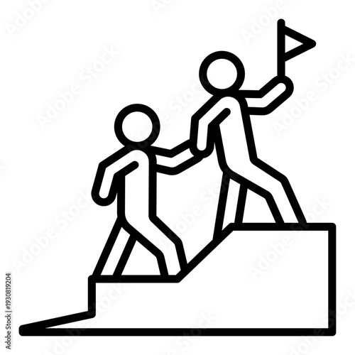 Two people climbing up steps with one helping the other reach the top icon, vector illustration.