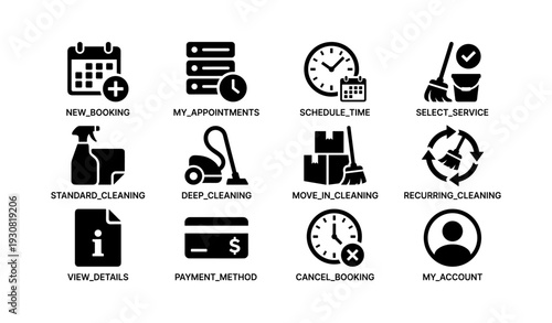 Icons for cleaning appointments and services scheduling