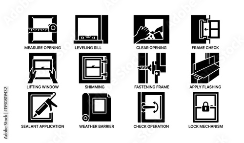 Window installation steps: measuring, leveling, fastening, sealing, and securing