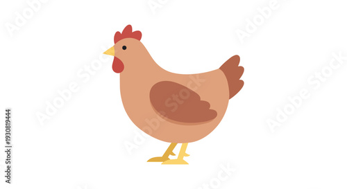 Charming Flat Design Illustration of a Brown Hen Standing in Profile on a White Background