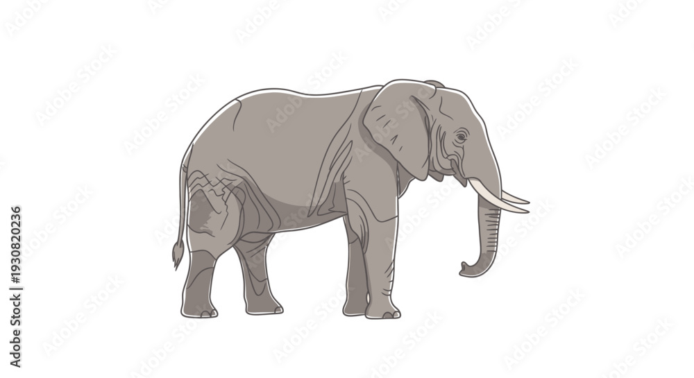 Obraz premium Gray Elephant Illustration with Tusk and Trunk.