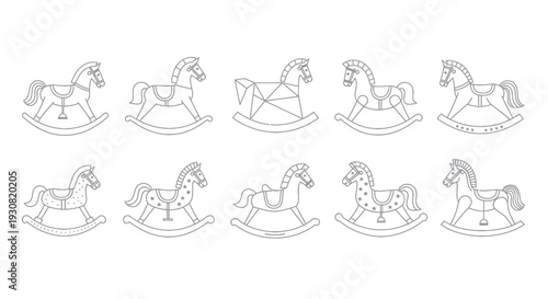 Collection of Rocking Horses in Various Poses.