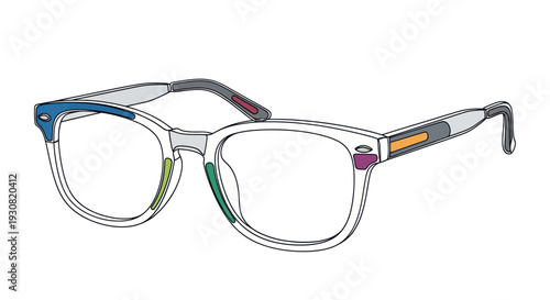 Transparent Eyeglasses with Colored Accents and Clear Lenses.