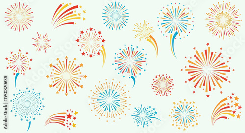 Colorful Fireworks Explosions in Various Designs.