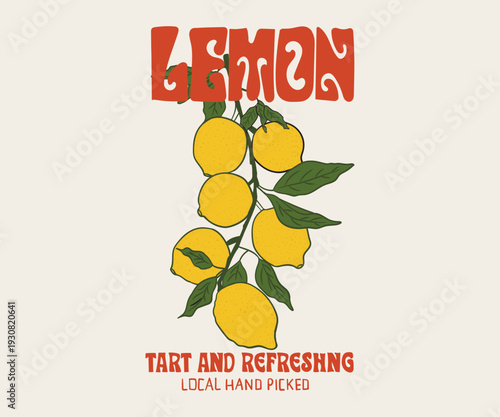 Lemon fruit artwork. Locally Hand-Picked. Nature fruit club print design. Squeezed art. Summer food poster design. Organic food artwork for for t-shirt. 