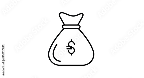 Simple Line Drawing of Money Bag.