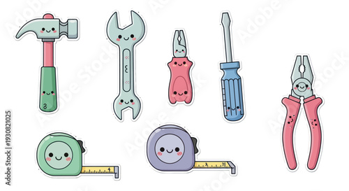 Cartoon Tools with Smiling Faces.