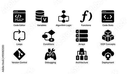 Essential programming concepts: code editor, algorithms, functions, debugging