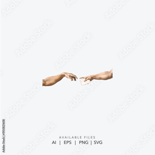 Minimalist illustration of two hands reaching out for a touch of connection, The Creation of Adam