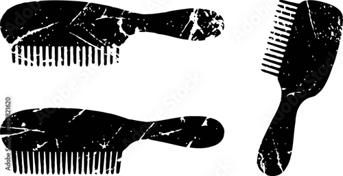 Vintage wooden combs set with fine and wide teeth, grooming and hair care tools collection