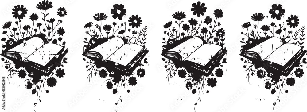Fototapeta premium Open book with floral decorative design vintage ornamental nature pattern with flowers and leaves