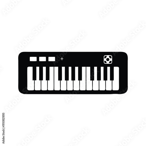 Minimalist musical keyboard buttons and power indicator, silhouette vector illustration, bluetooth keyboard silhouette vector illustration