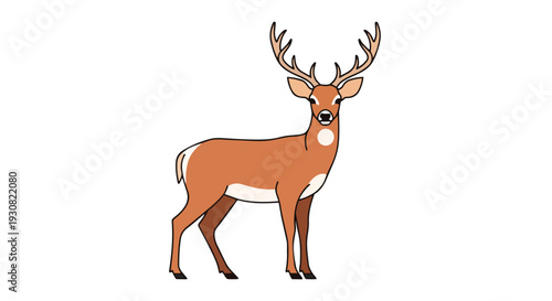 A charming cartoon depiction of a majestic deer with impressive antlers, showcasing its elegant profile against a blank backdrop