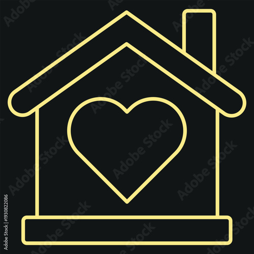 Golden outline of a house with a heart shape in the center