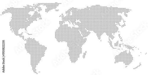 Halftone world map with dot pattern,