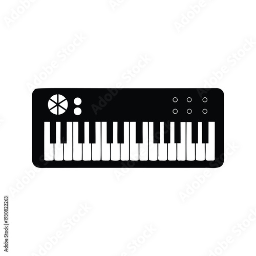 Silhouette of a musical keyboard control buttons and dials, vector illustration, bluetooth keyboard silhouette vector illustration